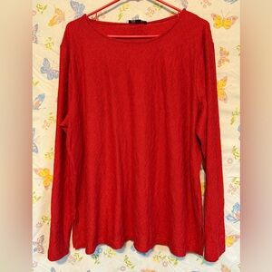Mario Serrani Women’s Red Textured Long Sleeve Scoop Neck Top XL NWT